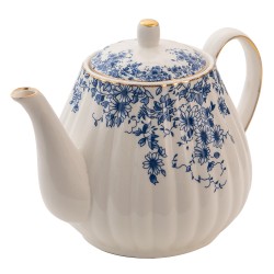 Clayre & Eef Théière 1100 ml Bleu Porcelaine Fleurs