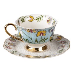 Clayre & Eef Cup and Saucer 200 ml White Blue Porcelain