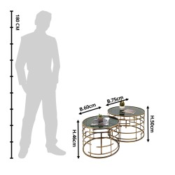 Clayre & Eef Tavolino set di 2 Ø 75 / Ø 60 cm Color oro Metallo Vetro Rotondo