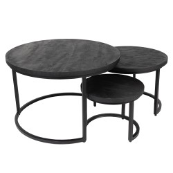 Clayre & Eef Side Table Set of 3 Ø 75 Ø 55/ Ø 40 cm Black Wood