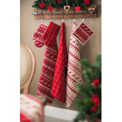 Clayre & Eef Theedoek  50x85 cm Rood Beige Katoen Rechthoek Kerst