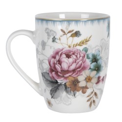 Clayre & Eef Tasse 360 ml Weiß Rosa Porzellan Rund Blumen