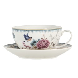 Clayre & Eef Tea for One 460 ml Bianco Rosa  Porcellana Rotondo Fiori