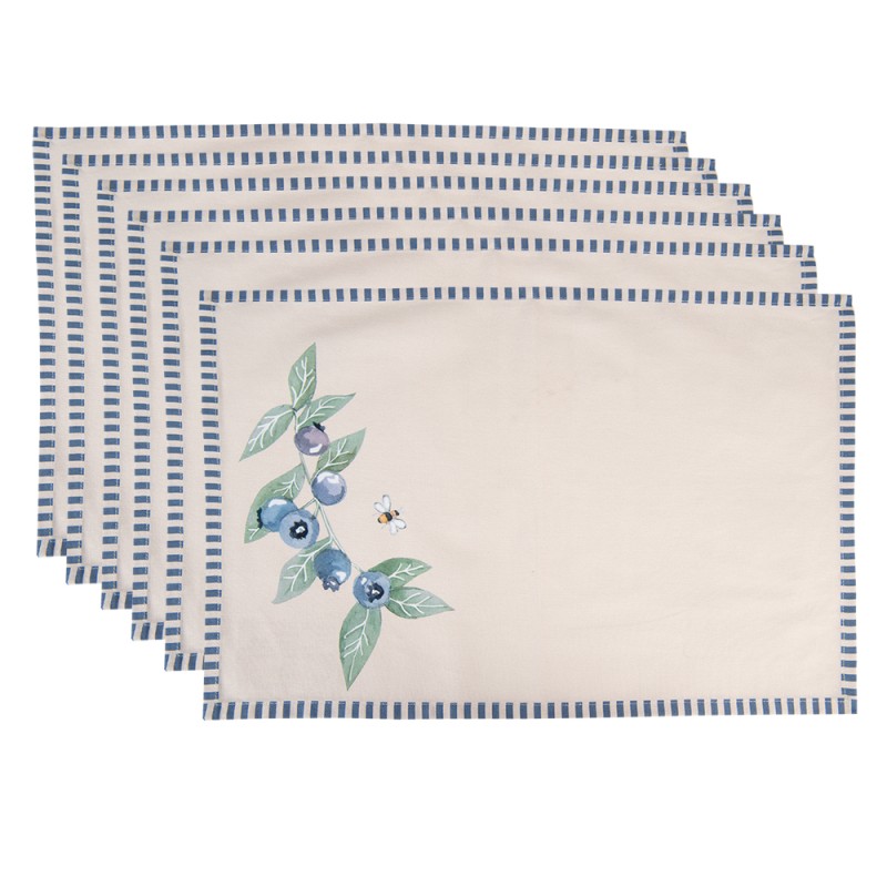 Ongeschikt Zuiver Kunstmatig Clayre & Eef Placemats Set van 6 48x33 cm Beige Blauw Katoen Rechthoek