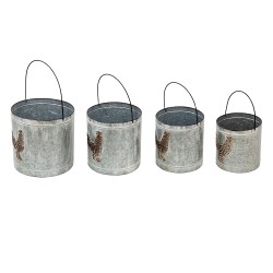 Clayre & Eef Decorative Bucket Ø 30 Ø 27 Ø 24 Ø 22 cm Grey Metal Chicken