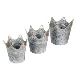 Clayre & Eef Porte-plante Ø 24 Ø 21 Ø 19 cm Gris Métal Couronne