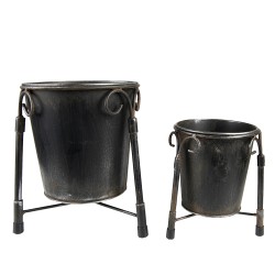 Clayre & Eef Planter Set of 2 Ø 17 Ø 12 cm Black Iron