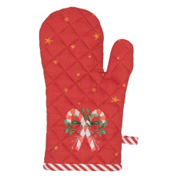 Clayre & Eef Oven Mitt 18x30 cm White Red Cotton Nutcrackers