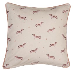 Clayre & Eef Cushion Cover 40x40 cm Beige Cotton Square Dachshund