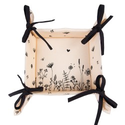 Clayre & Eef Corbeille à pain 35x35x8 cm Beige Noir Coton Fleurs