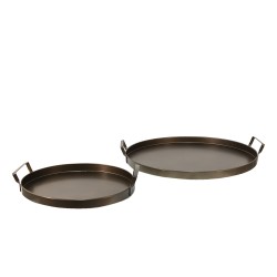 Clayre & Eef Decorative Serving Tray Set of 2 Ø 47 Ø 32 cm Brown Iron Round