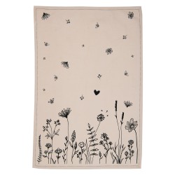 Clayre & Eef Geschirrtuch 50x70 cm Beige Schwarz Baumwolle Blumen