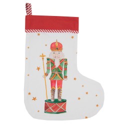 Clayre & Eef Christmas Stocking Christmas Stocking 30x40 cm White Red Cotton Nutcracker