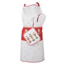 Clayre & Eef Kitchen Apron 70x85 cm White Red Cotton Nutcrackers