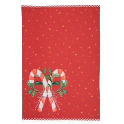 Clayre & Eef Asciugamani da cucina 50x70 cm Rosso Cotone Rettangolo Bastoncino di zucchero Natale