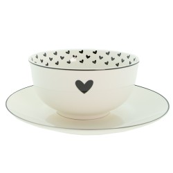 Clayre & Eef Bol à soupe 500 ml Blanc Noir Porcelaine Coeurs