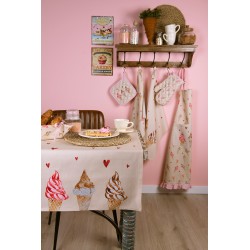 Clayre & Eef Keukenschort  70x85 cm Beige Roze Katoen Ijsjes