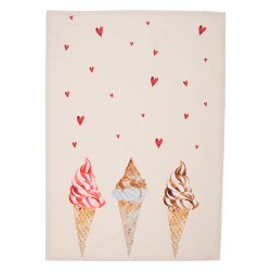 Clayre & Eef Tea Towel  50x70 cm Beige Pink Cotton Rectangle Ice Cream