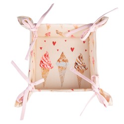 Clayre & Eef Cestino del pane 35x35x8 cm Beige Rosa  Cotone Quadrato Gelato