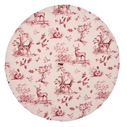 Clayre & Eef Tea Towel  Ø 80 cm White Pink Cotton Round Reindeers