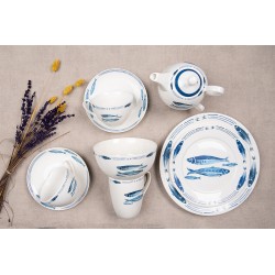 Clayre & Eef Assiette de petit déjeuner Ø 20 cm Blanc Bleu Porcelaine Poissons