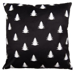 Clayre & Eef Kissenbezug 45x45 cm Schwarz Weiß Polyester Quadrat Weihnachtsbaum Merry Christmas