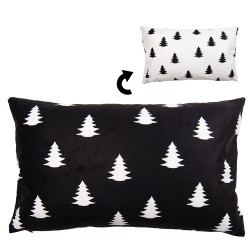 Clayre & Eef Kissenbezug 30x50 cm Weiß Schwarz Polyester Rechteck Weihnachtsbaum