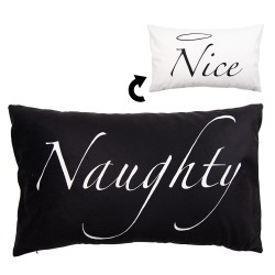 Clayre & Eef Cushion Cover 30x50 cm White Black Polyester Rectangle Nice, Naughty