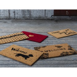 Clayre & Eef Door Mat 75x45 cm Brown Rubber Coconut Fiber Rectangle Dog Welcome