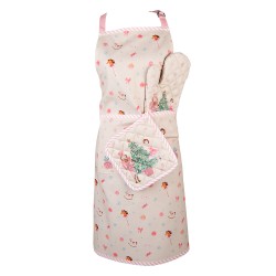 Clayre & Eef Kitchen Apron 70x85 cm Beige Pink Cotton Nutcracker