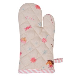 Clayre & Eef Gant de four pour enfants 12x21 cm Beige Rose Coton Casse-noisette