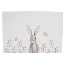 Clayre & Eef Sets de table set de 6 48x33 cm Blanc Marron Coton Rectangle Lapin