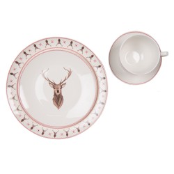 Clayre & Eef Breakfast Plate Ø 20 cm Beige Brown Porcelain Deer