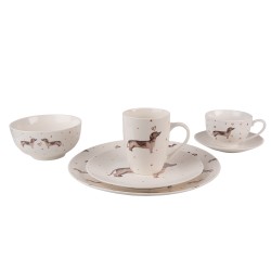 Clayre & Eef Assiette de petit déjeuner Ø 20 cm Beige Marron Porcelaine Teckel