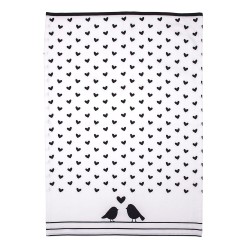 Clayre & Eef Tea Towel  50x70 cm White Black Cotton Hearts Birds