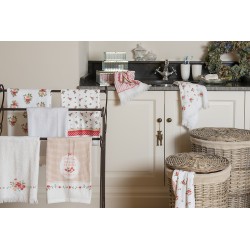 Clayre & Eef Guest Towel 40x66 cm White Red Cotton Flowers