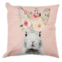 Clayre & Eef Cushion Cover 45x45 cm Pink White Polyester Square Rabbit