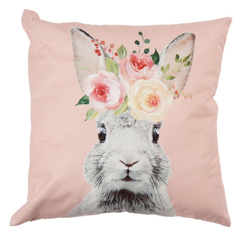 Clayre & Eef Housse de coussin 45x45 cm Rose Blanc Polyester Carré Lapin