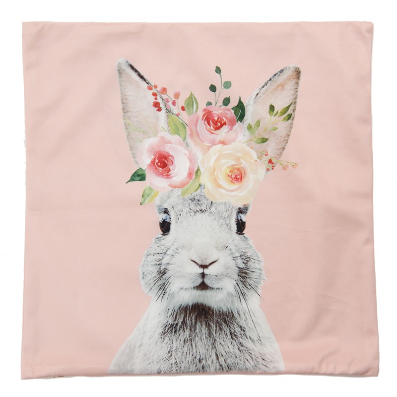 Clayre & Eef Housse de coussin 45x45 cm Rose Blanc Polyester Carré Lapin