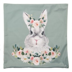 Clayre & Eef Cushion Cover 45x45 cm Green White Polyester Square Rabbit