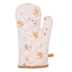 Clayre & Eef Manique de four 18x30 cm Beige Coton Croissant et Café