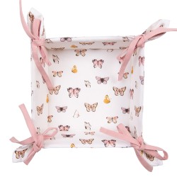 Clayre & Eef Bread Basket 35x35x8 cm Beige Pink Cotton Butterflies