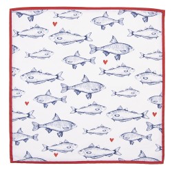 Clayre & Eef Serviettes de Noël set de 6 40x40 cm Blanc Bleu Coton Carré Poissons