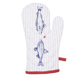 Clayre & Eef Manique de four 18x30 cm Blanc Bleu Coton Poissons