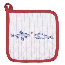 Clayre & Eef Manique 20x20 cm Blanc Bleu Coton Carré Poissons