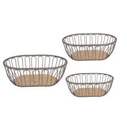 Clayre & Eef Panier de rangement set de 3 33x23x12 cm Gris Marron Fer Bois Ovale