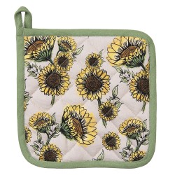 Clayre & Eef Topflappen 20x20 cm Beige Gelb Baumwolle Sonnenblumen