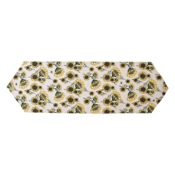 Clayre & Eef Table Runner 50x160 cm Beige Yellow Cotton Sunflowers