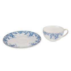 Clayre & Eef Tasse et soucoupe 200 ml Blanc Bleu Porcelaine Fleurs