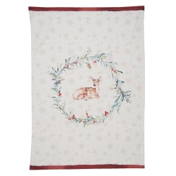 Clayre & Eef Tea Towel  50x70 cm White Red Cotton Deer